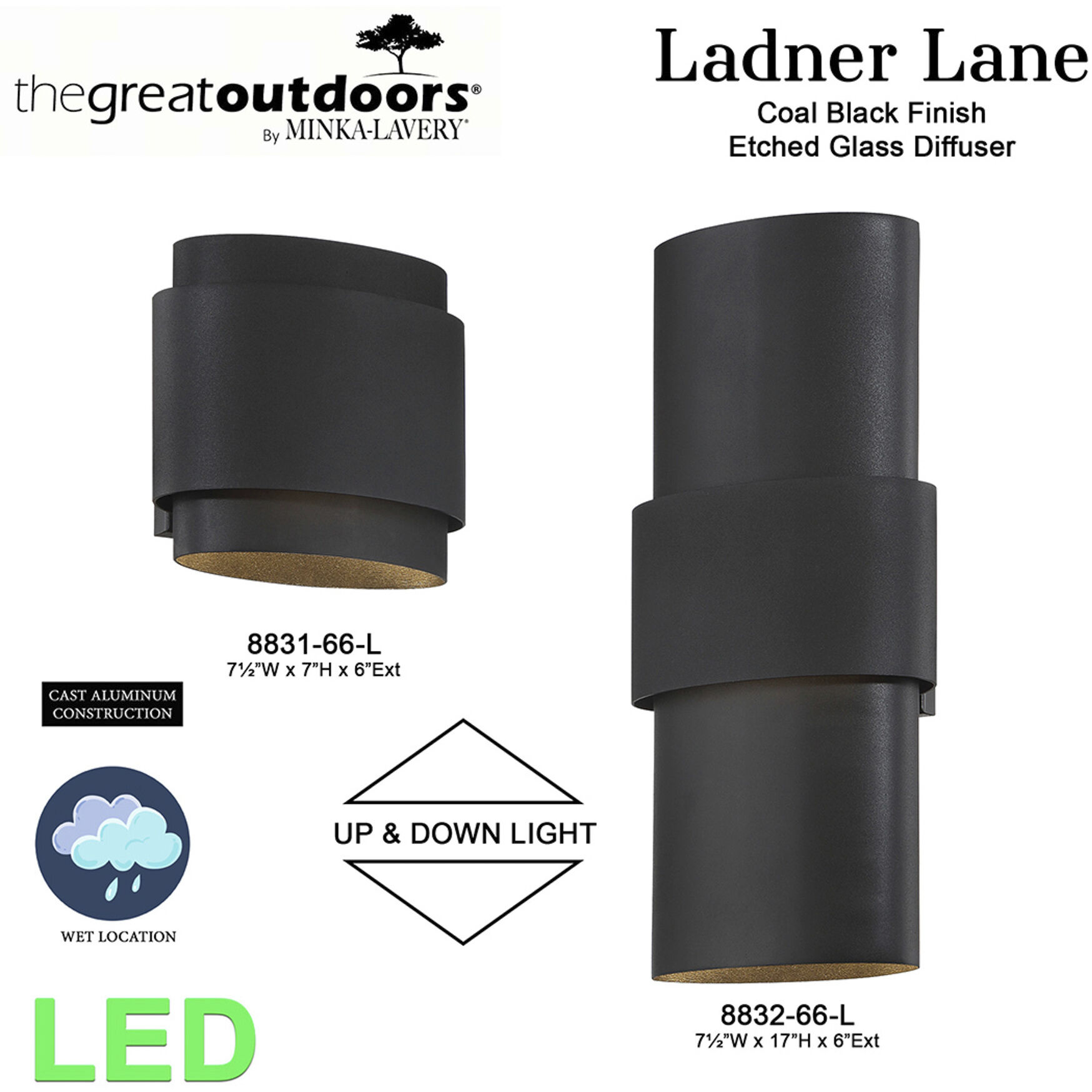 Great Outdoors Ladner Lane LED 7 inch Sand Coal Outdoor Wall Mount